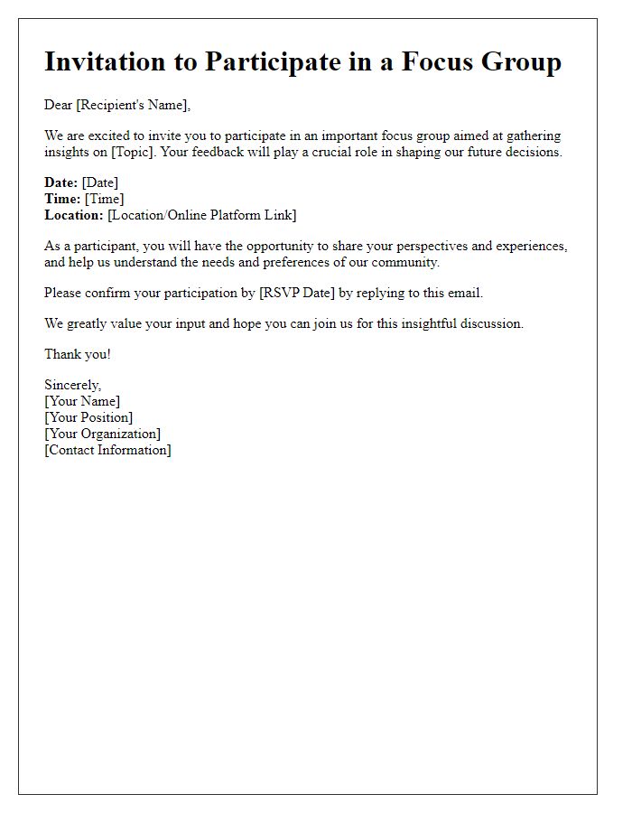 Letter template of invitation to participate in a focus group