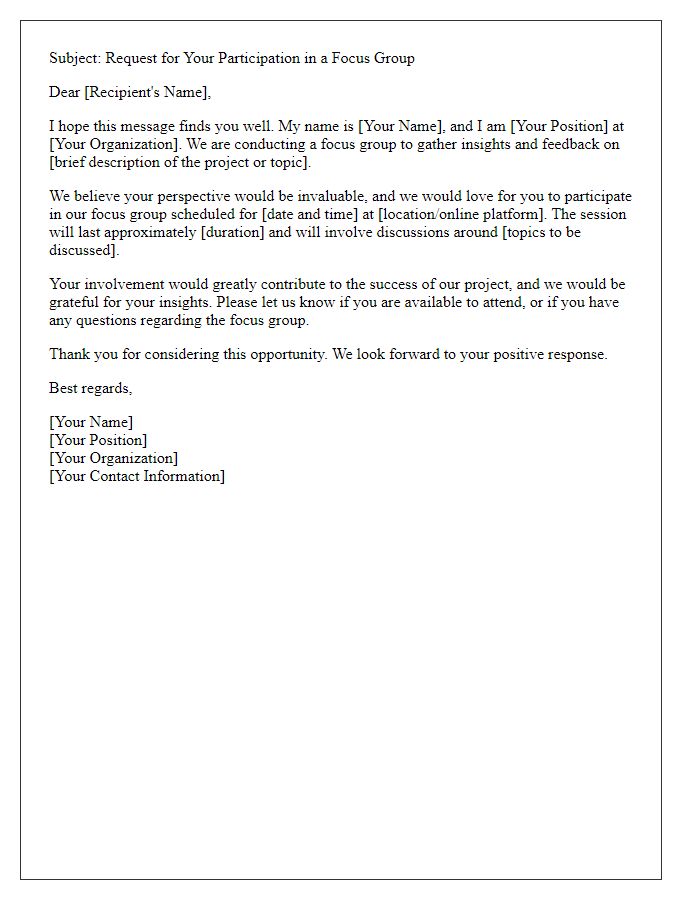 Letter template of request for focus group involvement