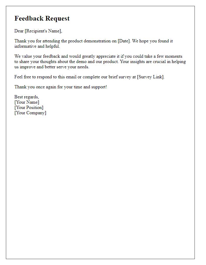 Letter template of feedback request post product demo.