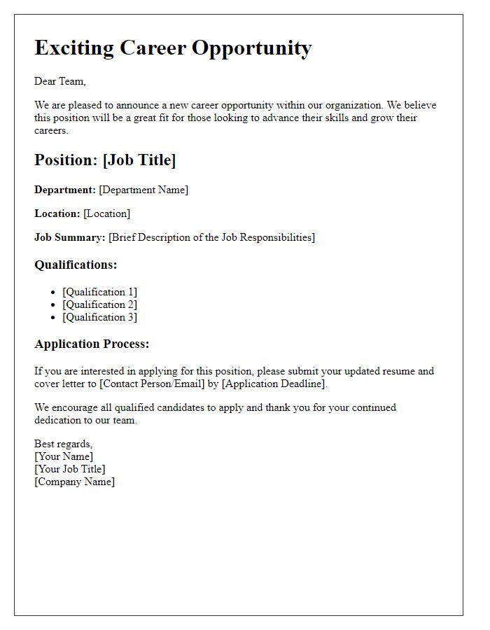 Letter template of career opportunity shared with employees