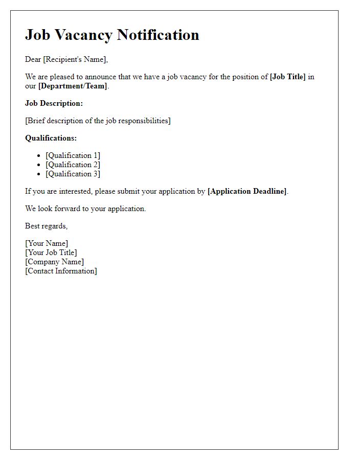 Letter template of job vacancy notification