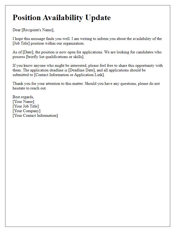 Letter template of position availability update
