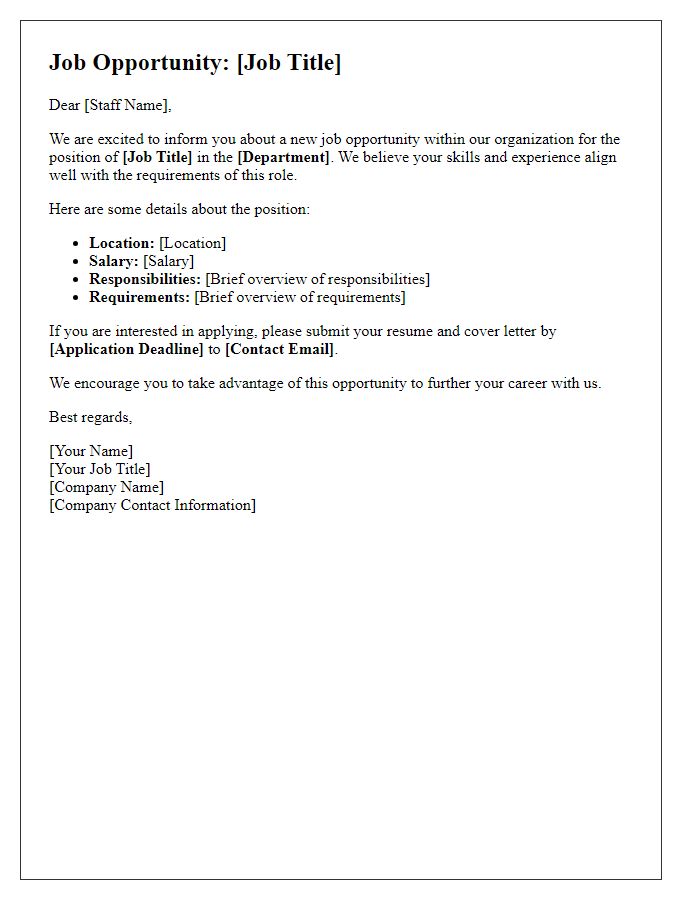 Letter template of staff job opportunity email