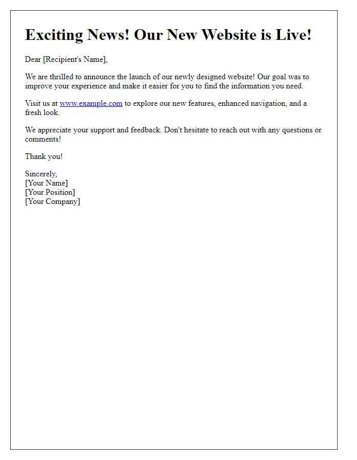 Letter template of Check Out Our Newly Launched Website
