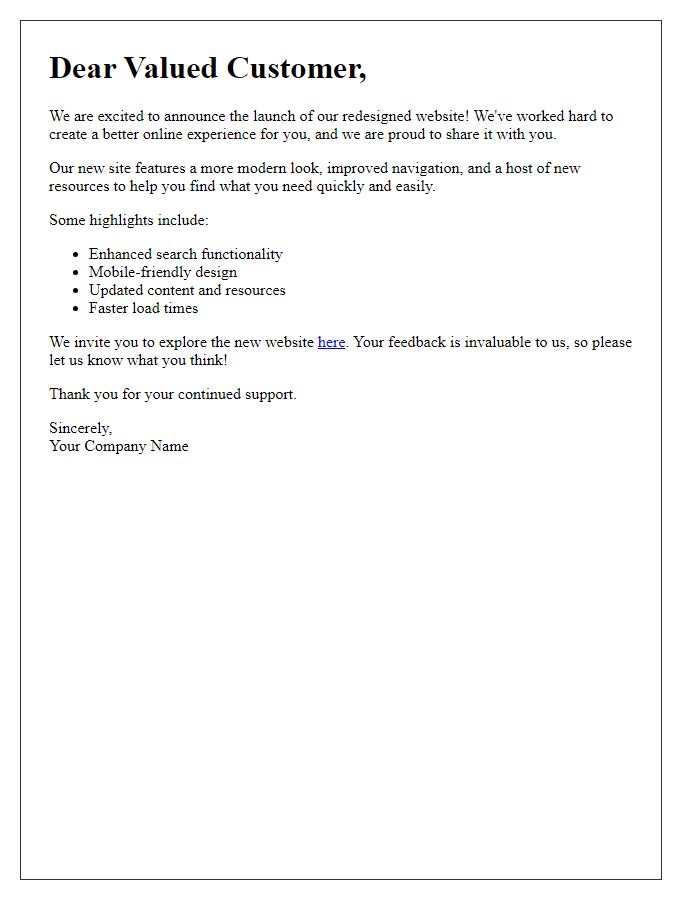 Letter template of Introducing Our Redesigned Website