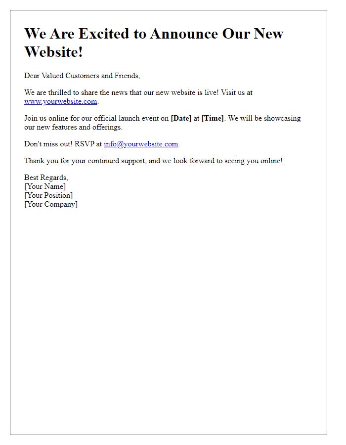 Letter template of Join Us Online: Website Launch Announcement