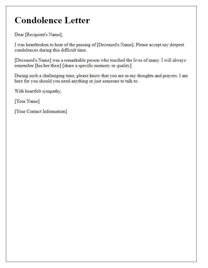 Letter template of compassion in expressing condolences.