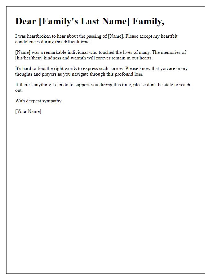 Letter template of empathy and condolences to mourning family.