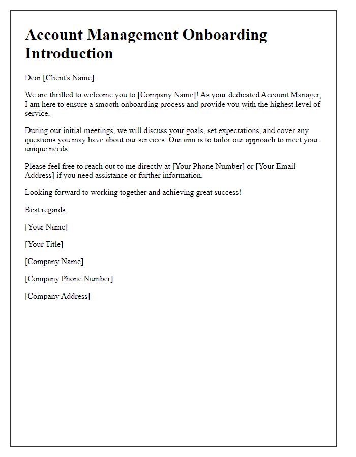 Letter template of account management onboarding introduction
