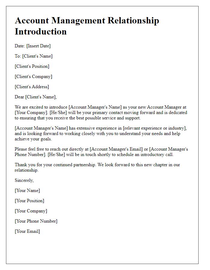 Letter template of account management relationship introduction