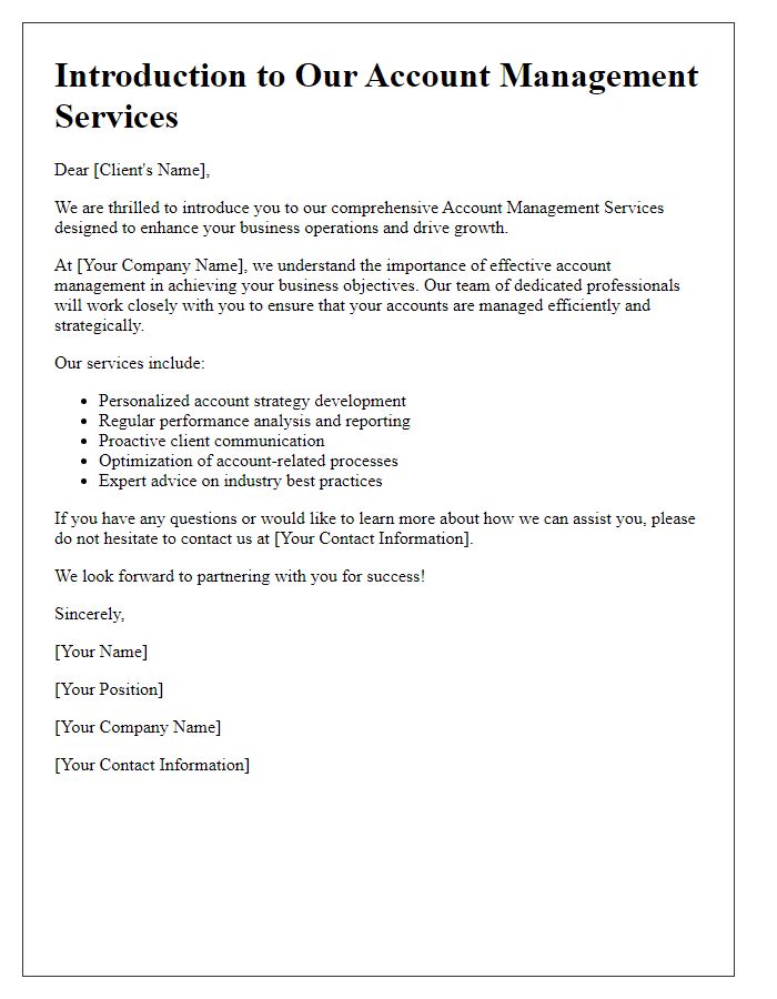 Letter template of account management service introduction