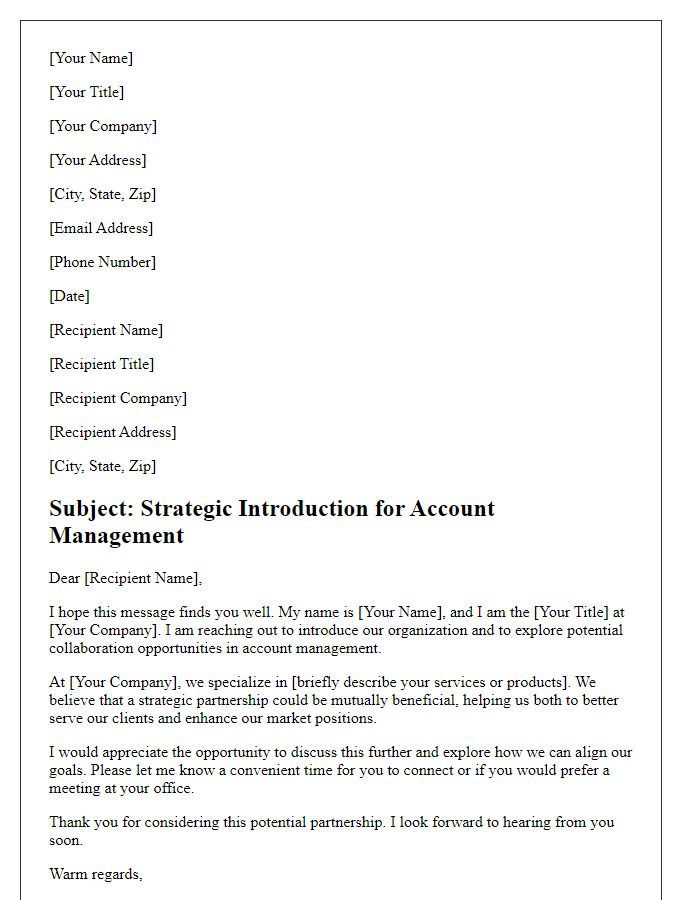 Letter template of account management strategic introduction