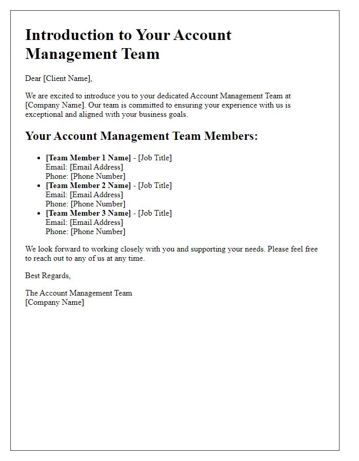 Letter template of account management team introduction