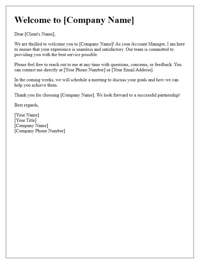 Letter template of account management welcome introduction