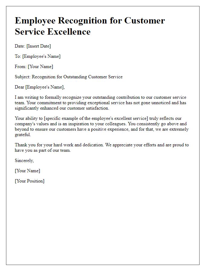 Letter template of employee recognition for customer service excellence