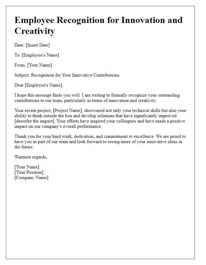 Letter template of employee recognition for innovation and creativity