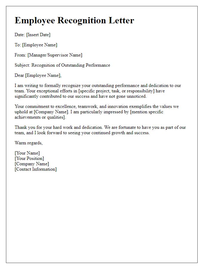 Letter template of employee recognition for outstanding performance