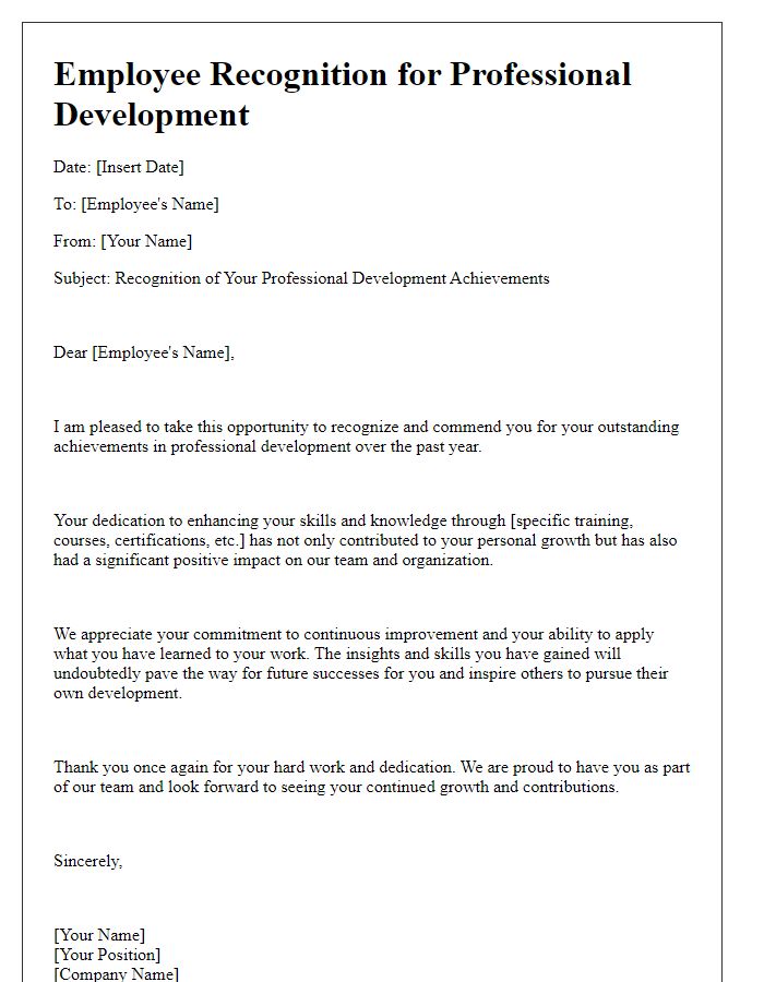 Letter template of employee recognition for professional development achievements