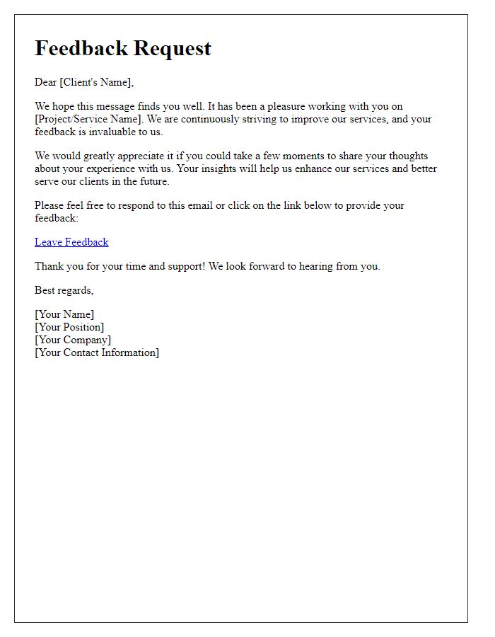 Letter template of Feedback Request for Past Clients