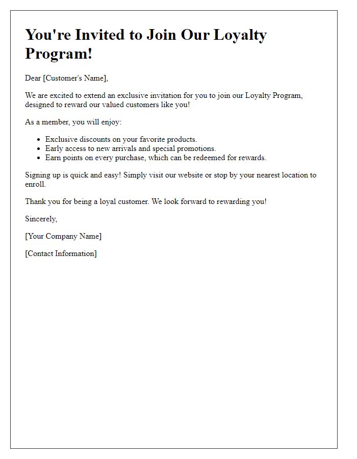 Letter template of Loyalty Program Invitation