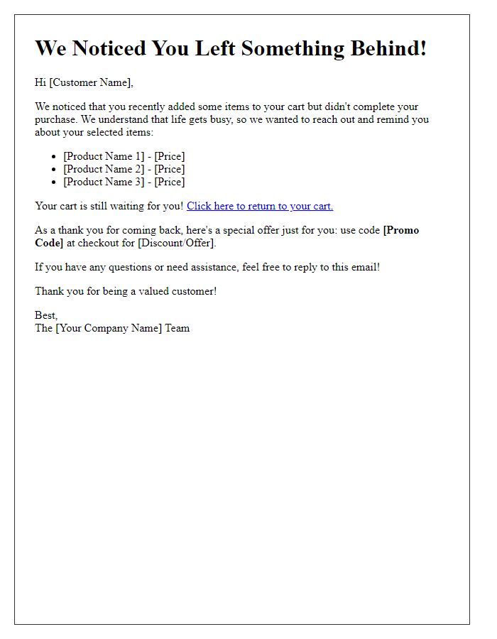 Letter template of Personalized Follow-Up for Abandoned Carts