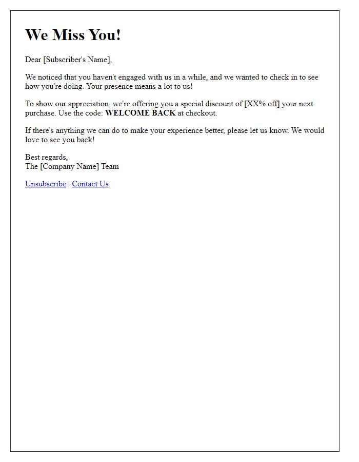 Letter template of Re-Engagement Outreach for Inactive Subscribers
