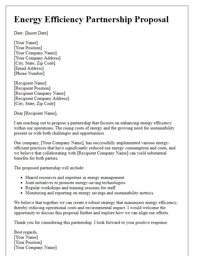 Letter template of business energy efficiency partnership proposal