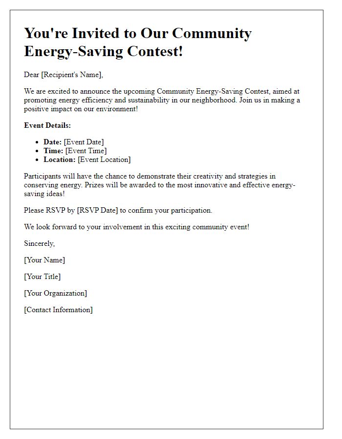 Letter template of community energy-saving contest invitation