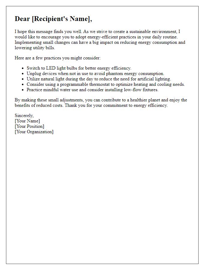 Letter template of energy-efficient practices encouragement