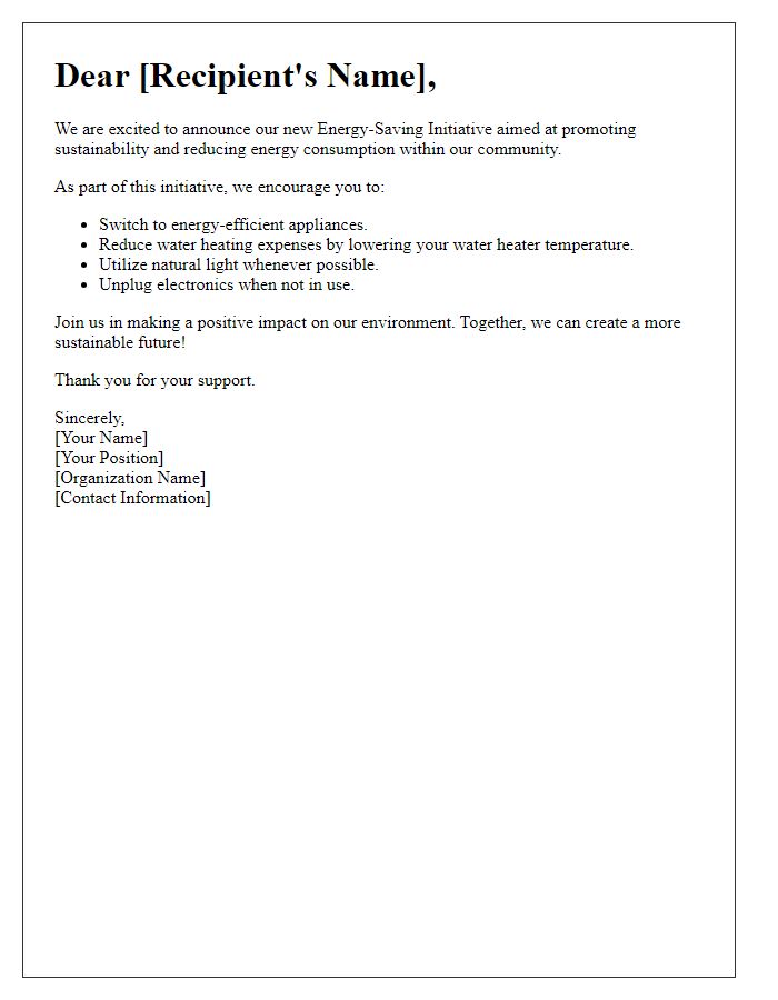 Letter template of energy-saving initiative awareness campaign