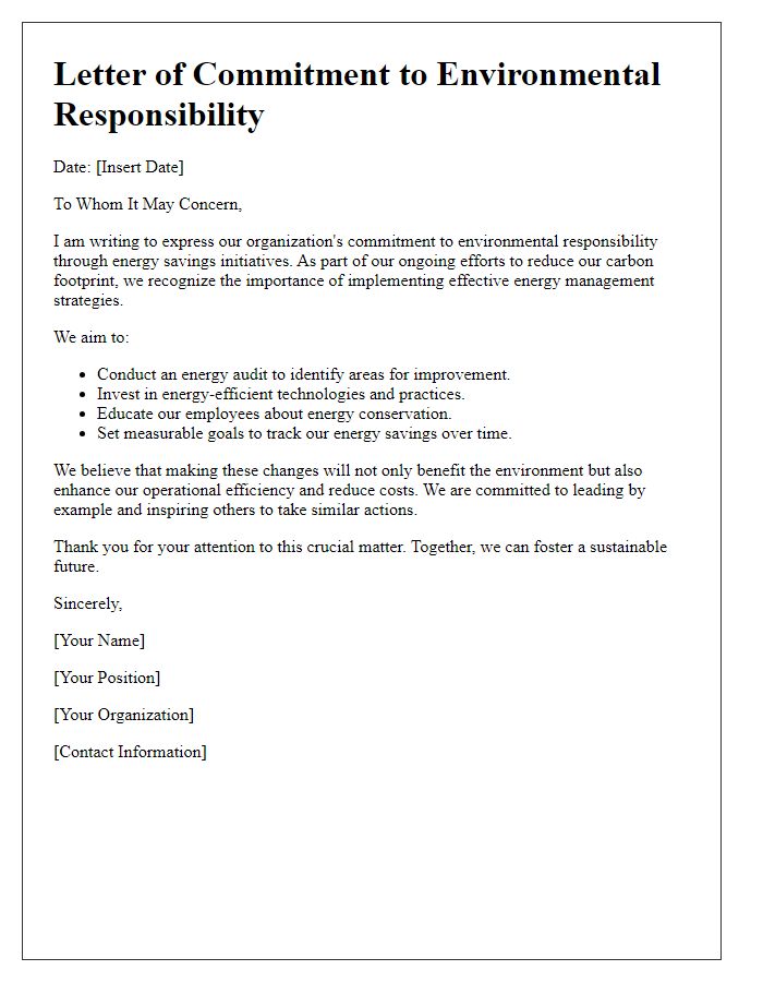 Letter template of environmental responsibility through energy savings