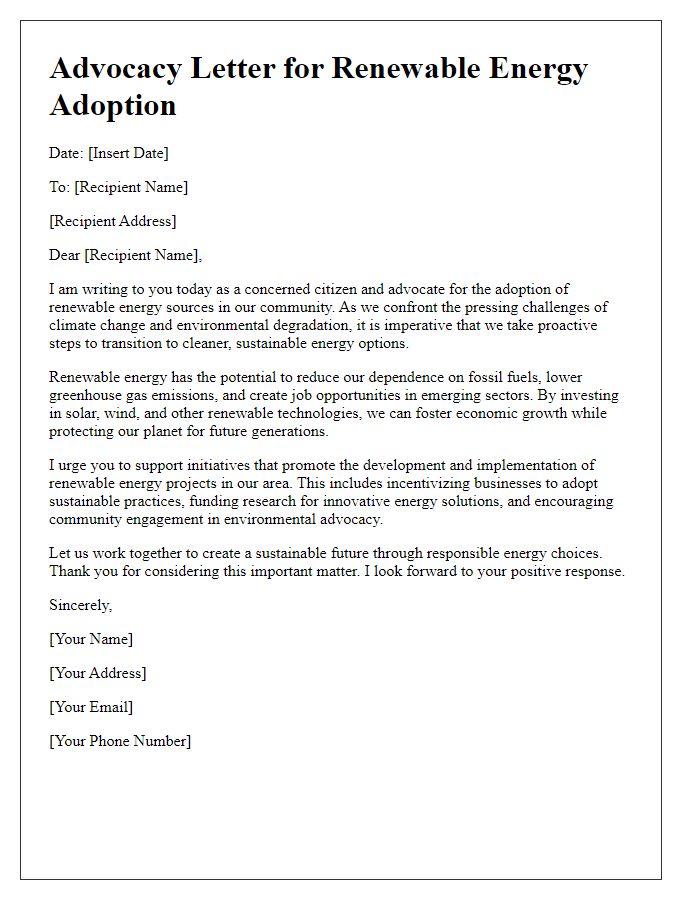 Letter template of renewable energy adoption advocacy