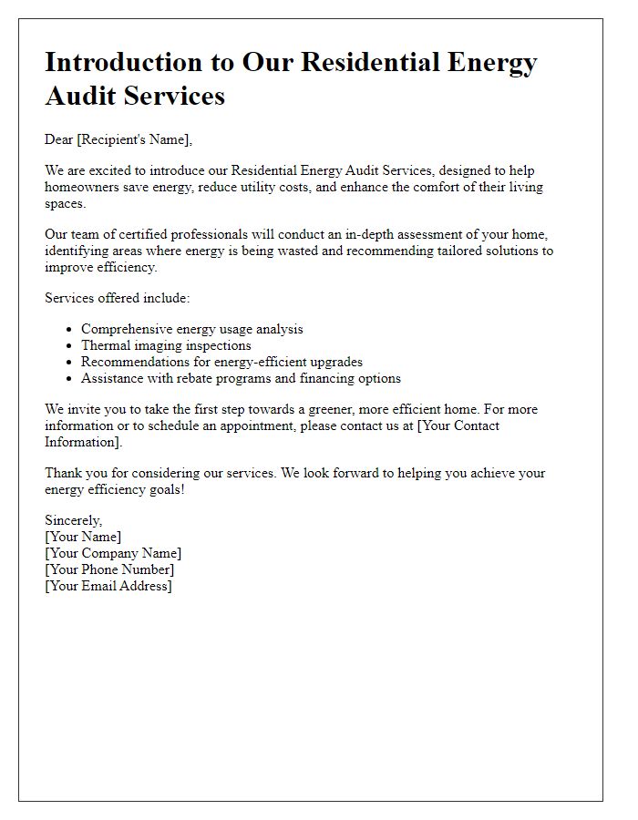 Letter template of residential energy audit service introduction