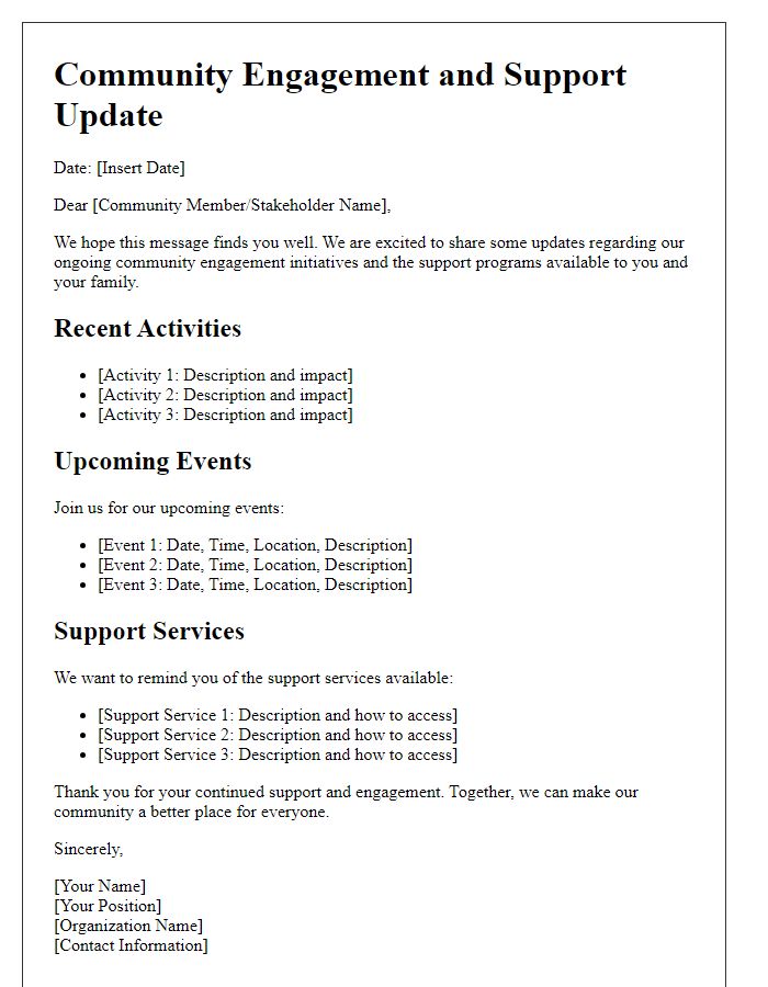 Letter template of community engagement and support update