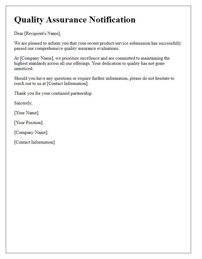 Letter template of premium quality assurance notification