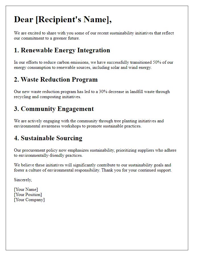 Letter template of sustainability initiatives highlight