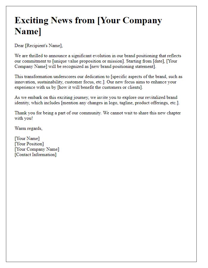 Letter template of unique brand positioning announcement