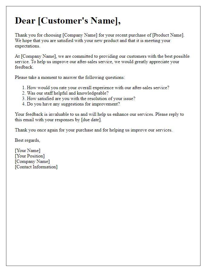 Letter template of after-sales service feedback request