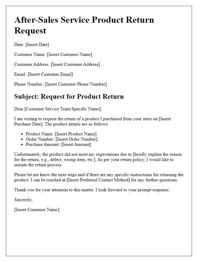 Letter template of after-sales service product return