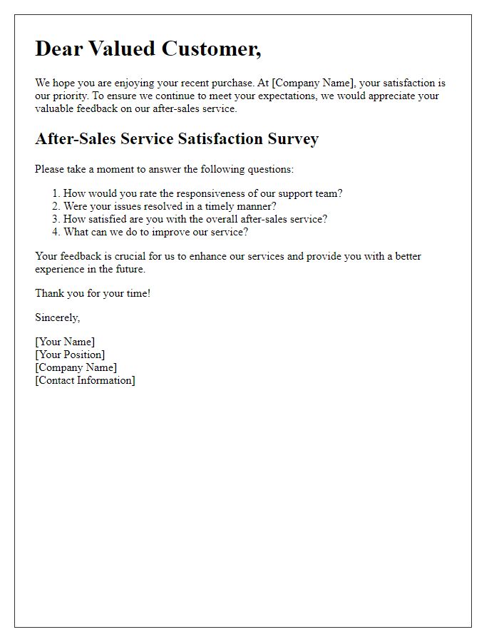 Letter template of after-sales service satisfaction survey