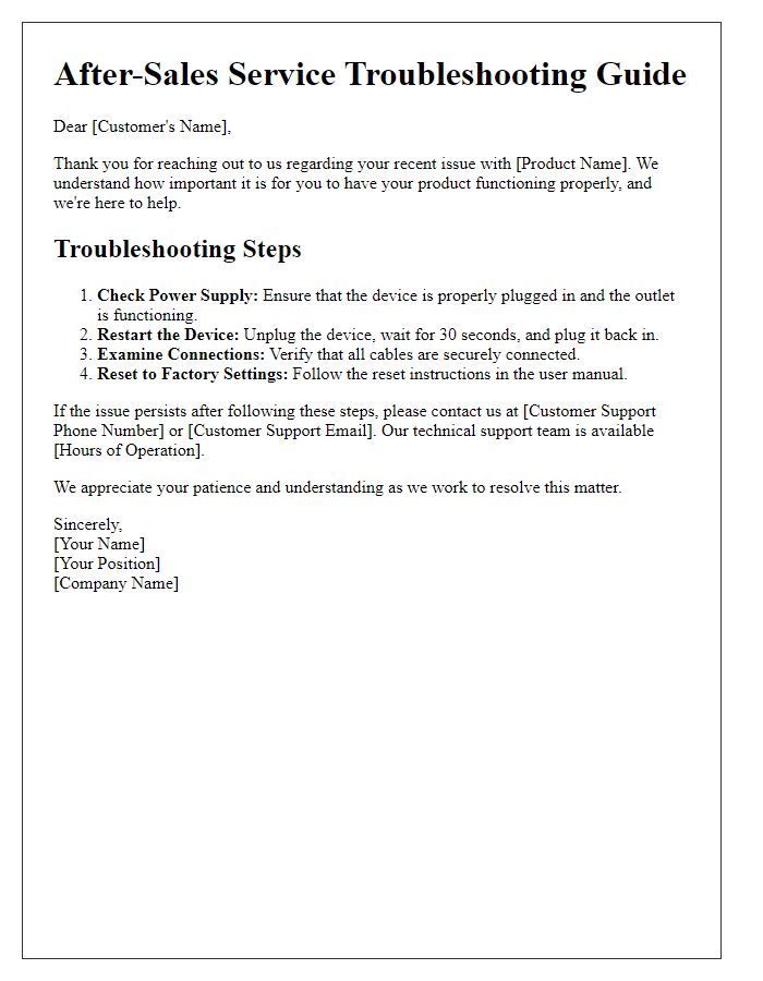 Letter template of after-sales service troubleshooting guide