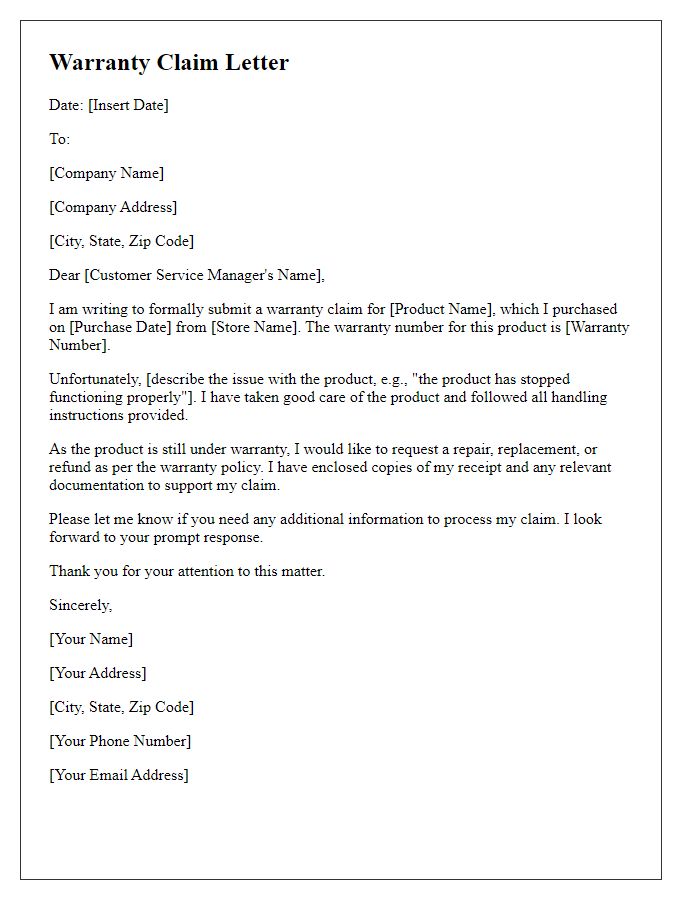 Letter template of after-sales service warranty claim