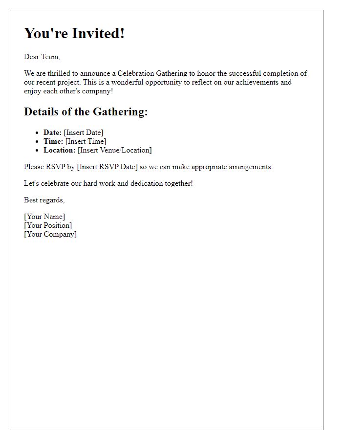 Letter template of Celebration Gathering for Project Team