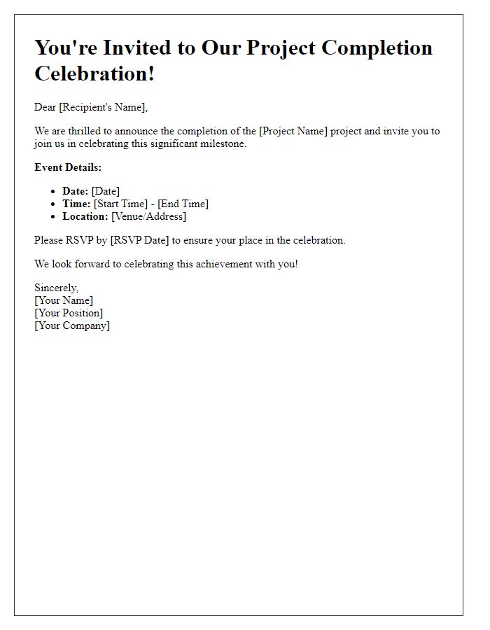 Letter template of Event Notification for Project Completion Celebration