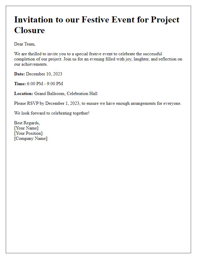 Letter template of Festive Event for Project Closure