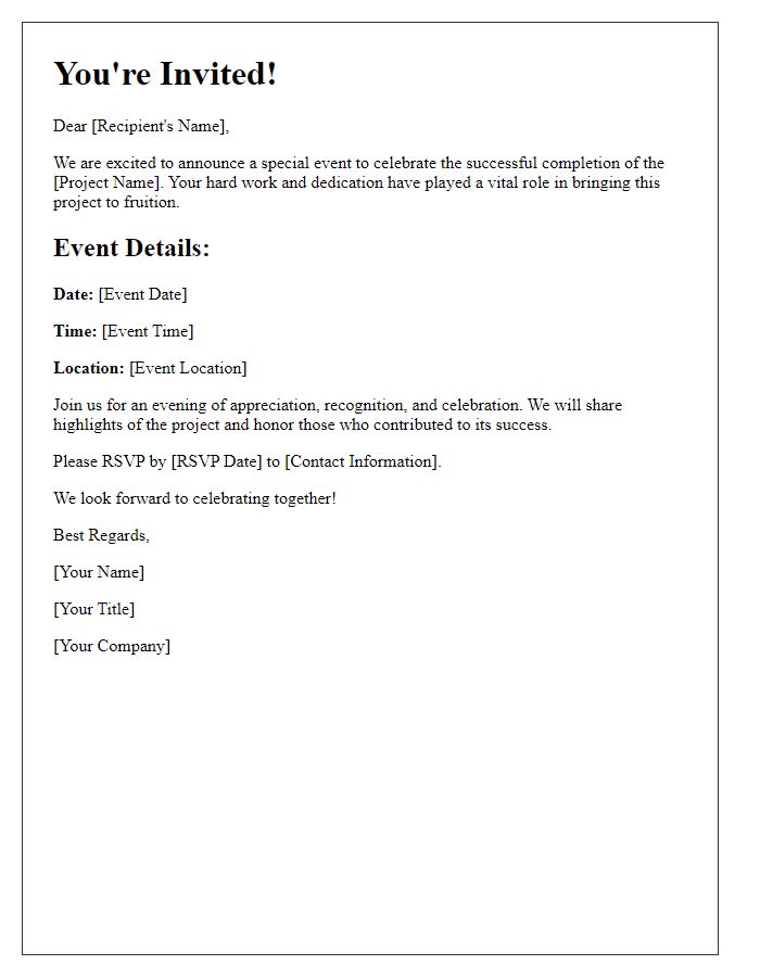 Letter template of Project Completion Appreciation Event Invitation