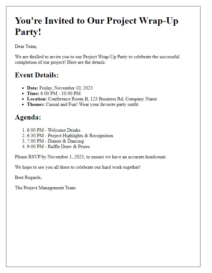 Letter template of Project Wrap-Up Party Details