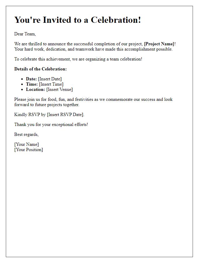 Letter template of Team Celebration for Project Completion