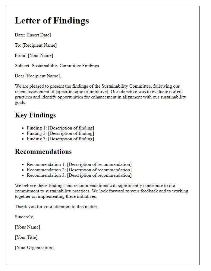 Letter template of sustainability committee findings