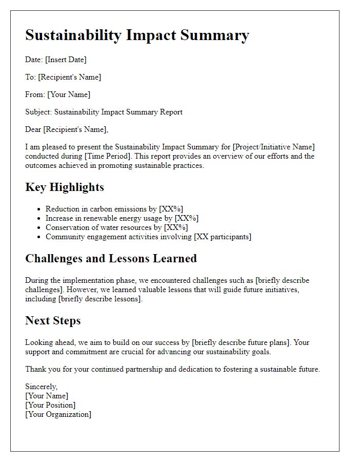 Letter template of sustainability impact summary